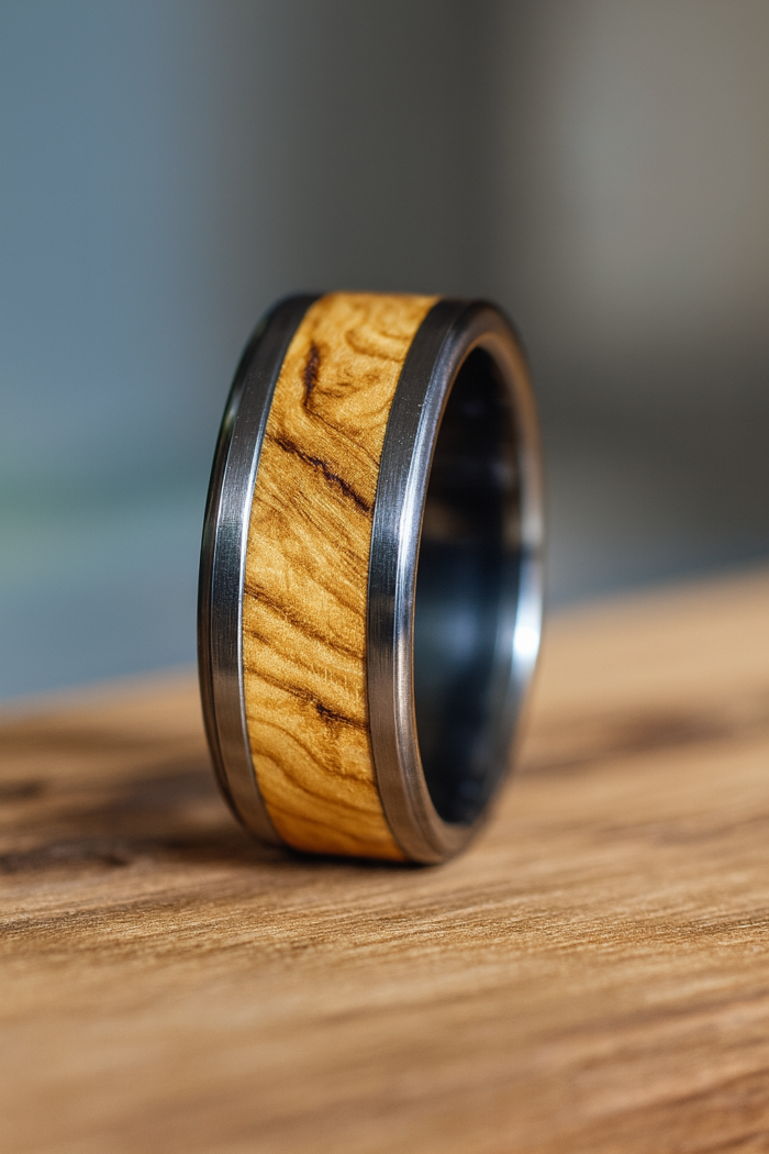 Prsten od hirurškog čelika i maslinovog drveta