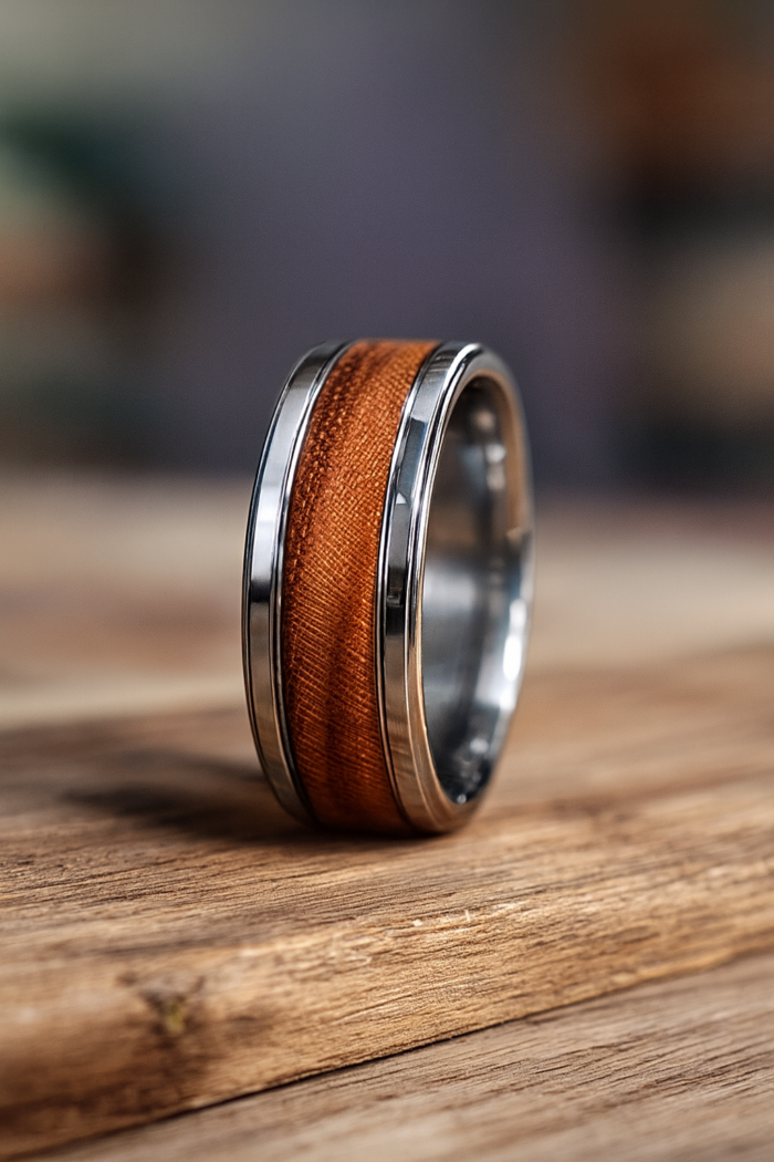 Prsten od hirurškog čelika i zebrano drveta